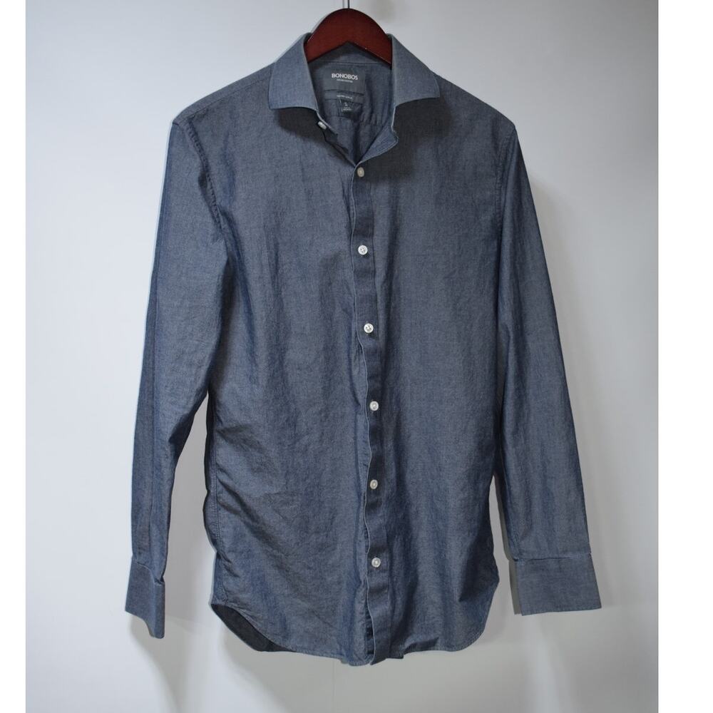 Bonobos Blue Chambray Button Down Shirt Slim Fit Mens Medium 100% Cotton